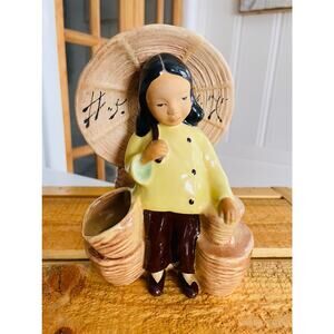 Vintage McCarty Brothers California Pottery Asian Girl Parasol Planter Signed